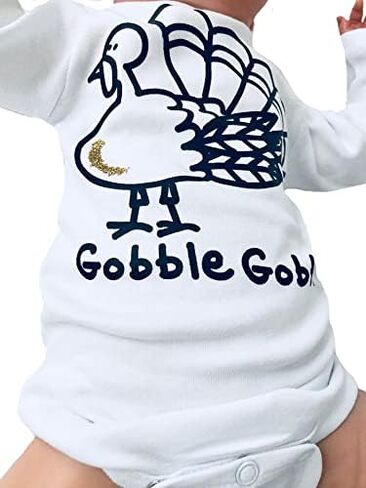 Thanksgiving Baby Outfit, Gobble Turkey Outfit, Gender Neutral Funny Holiday Clothing, Thankful Baby, Fall Infant Clothes, Long Sleeve, White (6-12 Months) in Saudi Arabia