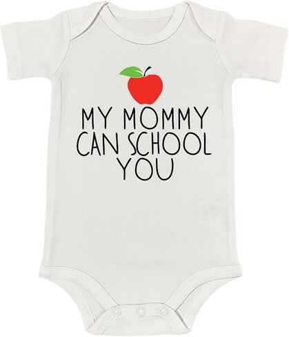 My Mommy Can School You Bodysuit Teacher Mom Kids T Shirt Cute Mommy's Favorite Student Romper Baby Gift Teacher (0-6 Months, Cute Print-Long Sleeve Bodysuit) in Saudi Arabia