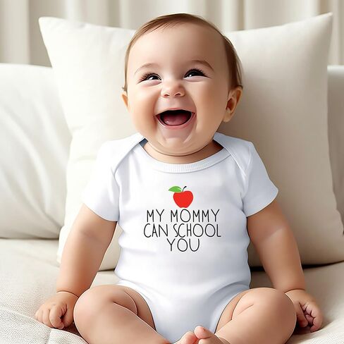 My Mommy Can School You Bodysuit Teacher Mom Kids T Shirt Cute Mommy's Favorite Student Romper Baby Gift Teacher (0-6 Months, Cute Print-Long Sleeve Bodysuit) in Saudi Arabia