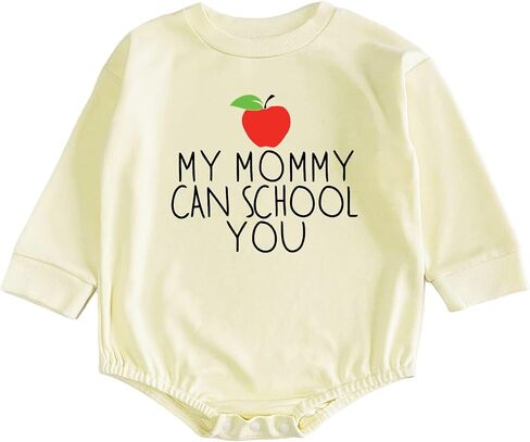 My Mommy Can School You Bodysuit Teacher Mom Kids T Shirt Cute Mommy's Favorite Student Romper Baby Gift Teacher (0-6 Months, Cute Print-Long Sleeve Bodysuit) in Saudi Arabia