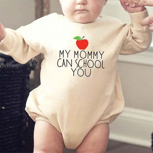 My Mommy Can School You Bodysuit Teacher Mom Kids T Shirt Cute Mommy's Favorite Student Romper Baby Gift Teacher (0-6 Months, Cute Print-Long Sleeve Bodysuit) in Saudi Arabia