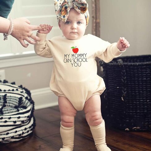 My Mommy Can School You Bodysuit Teacher Mom Kids T Shirt Cute Mommy's Favorite Student Romper Baby Gift Teacher (0-6 Months, Cute Print-Long Sleeve Bodysuit) in Saudi Arabia