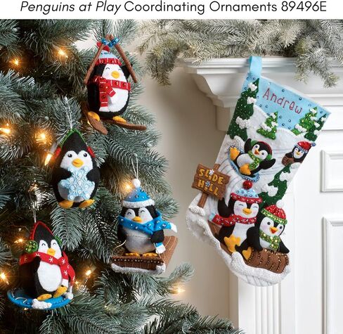 Bucilla Felt Applique Stocking Kit, Penguins at Play 18" Felt Applique Stocking Making Kit, Perfect for DIY Needlepoint Arts and Crafts, 89481E , White in Saudi Arabia