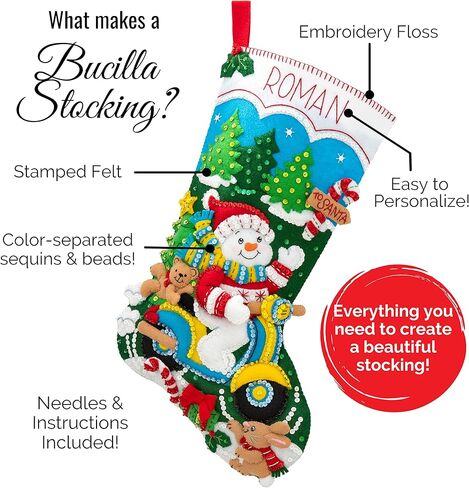 Bucilla Felt Applique Stocking Kit, Penguins at Play 18" Felt Applique Stocking Making Kit, Perfect for DIY Needlepoint Arts and Crafts, 89481E , White in Saudi Arabia