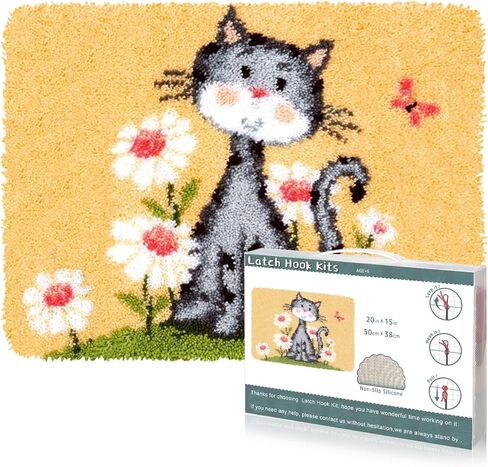 EsLuker.ly Latch Hook Rug Kit DIY Crochet Carpet for Adults Kids Beginners, Cats Patterns Pre-Printed Canvas Yarn Rug Hooking Kits, Creative Craft Home Decor Ideal for Learning Rug Making, Blue in Saudi Arabia