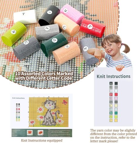 EsLuker.ly Latch Hook Rug Kit DIY Crochet Carpet for Adults Kids Beginners, Cats Patterns Pre-Printed Canvas Yarn Rug Hooking Kits, Creative Craft Home Decor Ideal for Learning Rug Making, Blue in Saudi Arabia