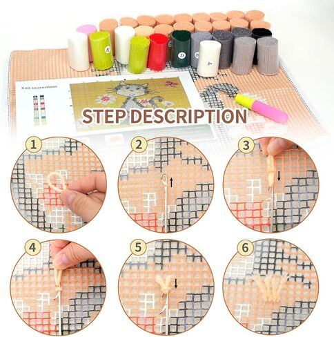 EsLuker.ly Latch Hook Rug Kit DIY Crochet Carpet for Adults Kids Beginners, Cats Patterns Pre-Printed Canvas Yarn Rug Hooking Kits, Creative Craft Home Decor Ideal for Learning Rug Making, Blue in Saudi Arabia