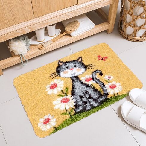 EsLuker.ly Latch Hook Rug Kit DIY Crochet Carpet for Adults Kids Beginners, Cats Patterns Pre-Printed Canvas Yarn Rug Hooking Kits, Creative Craft Home Decor Ideal for Learning Rug Making, Blue in Saudi Arabia