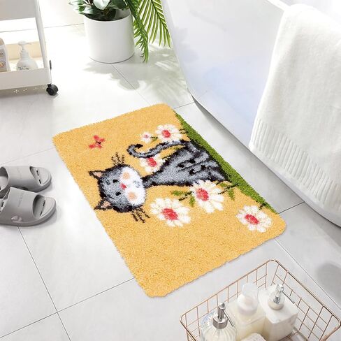 EsLuker.ly Latch Hook Rug Kit DIY Crochet Carpet for Adults Kids Beginners, Cats Patterns Pre-Printed Canvas Yarn Rug Hooking Kits, Creative Craft Home Decor Ideal for Learning Rug Making, Blue in Saudi Arabia