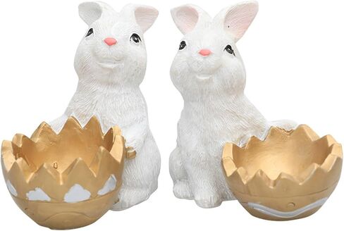 2PCS Easter Decoration Mini Micro Landscape Rabbit Decoration Colorful Carrot Egg Couple Rabbit Sculpture Bonsai Courtyard Garden Desktop Decoration (2PCS Brown Rabbits) in Saudi Arabia