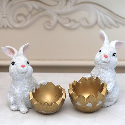 2PCS Easter Decoration Mini Micro Landscape Rabbit Decoration Colorful Carrot Egg Couple Rabbit Sculpture Bonsai Courtyard Garden Desktop Decoration (2PCS Brown Rabbits) in Saudi Arabia