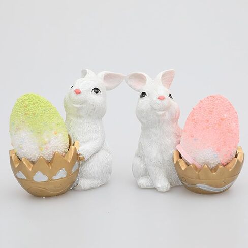 2PCS Easter Decoration Mini Micro Landscape Rabbit Decoration Colorful Carrot Egg Couple Rabbit Sculpture Bonsai Courtyard Garden Desktop Decoration (2PCS Brown Rabbits) in Saudi Arabia