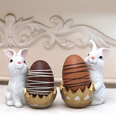 2PCS Easter Decoration Mini Micro Landscape Rabbit Decoration Colorful Carrot Egg Couple Rabbit Sculpture Bonsai Courtyard Garden Desktop Decoration (2PCS Brown Rabbits) in Saudi Arabia