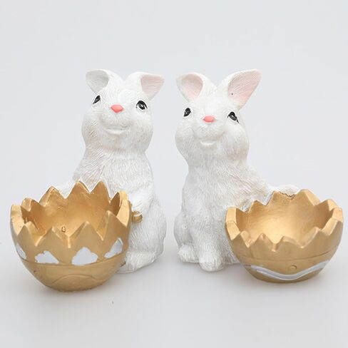 2PCS Easter Decoration Mini Micro Landscape Rabbit Decoration Colorful Carrot Egg Couple Rabbit Sculpture Bonsai Courtyard Garden Desktop Decoration (2PCS Brown Rabbits) in Saudi Arabia