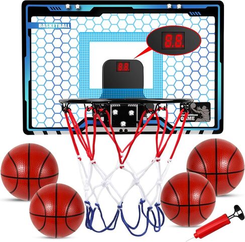 Over The Door Basketball Hoop Indoor, LED Light Mini Basketball Hoop with Electronic Scoreboard,3 Game Modes, Door Basketball Hoop for Kids Indoor- Toys Gifts for Age 5 6 7 8 9 10 11 12 Year Old in Saudi Arabia