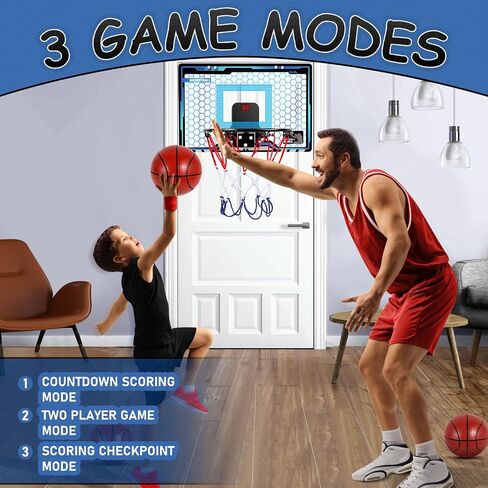 Over The Door Basketball Hoop Indoor, LED Light Mini Basketball Hoop with Electronic Scoreboard,3 Game Modes, Door Basketball Hoop for Kids Indoor- Toys Gifts for Age 5 6 7 8 9 10 11 12 Year Old in Saudi Arabia