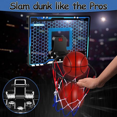 Over The Door Basketball Hoop Indoor, LED Light Mini Basketball Hoop with Electronic Scoreboard,3 Game Modes, Door Basketball Hoop for Kids Indoor- Toys Gifts for Age 5 6 7 8 9 10 11 12 Year Old in Saudi Arabia
