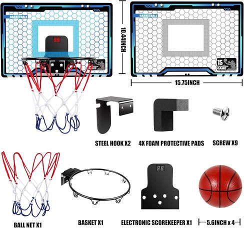 Over The Door Basketball Hoop Indoor, LED Light Mini Basketball Hoop with Electronic Scoreboard,3 Game Modes, Door Basketball Hoop for Kids Indoor- Toys Gifts for Age 5 6 7 8 9 10 11 12 Year Old in Saudi Arabia