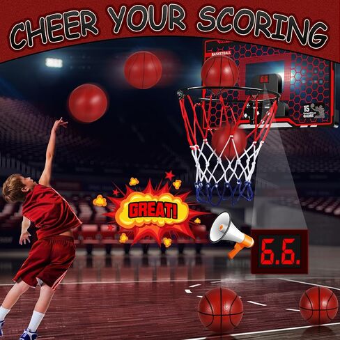 Over The Door Basketball Hoop Indoor, LED Light Mini Basketball Hoop with Electronic Scoreboard,3 Game Modes, Door Basketball Hoop for Kids Indoor- Toys Gifts for Age 5 6 7 8 9 10 11 12 Year Old in Saudi Arabia