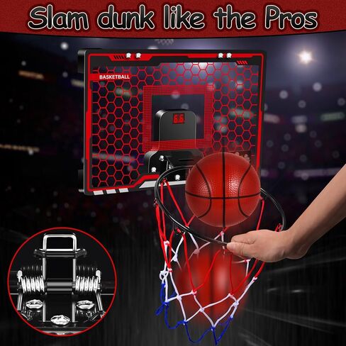 Over The Door Basketball Hoop Indoor, LED Light Mini Basketball Hoop with Electronic Scoreboard,3 Game Modes, Door Basketball Hoop for Kids Indoor- Toys Gifts for Age 5 6 7 8 9 10 11 12 Year Old in Saudi Arabia