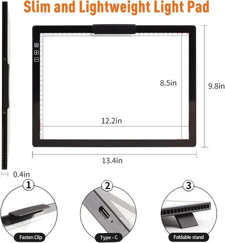 لوحة إضاءة LED مقاس A4 قابلة لإعادة الشحن مع حقيبة مبطنة، صندوق إضاءة YINGWOND للتتبع مع حوامل رافعة ومشبك ورق، 6 مستويات من السطوع، كابل من النوع C، لوحة إضاءة لوحة ماسية لاسلكية in Saudi Arabia