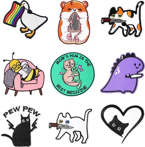 Cartoon Animal Iron on Patches 9 Pcs Cute Dinosaur Goose Cat Repair Embroidered Patches, DIY Accessory Sewing Applique for Clothes Dress Backpack in Kuwait
