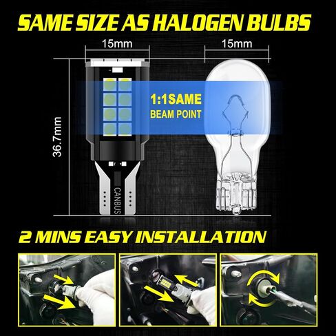 921 LED لمبة عكس الضوء، 921 912 906 W16W T15 LED لمبات CANBUS خالية من الأخطاء، ترقية غير قطبية 921 لمبة و6000K عالية السطوع (عبوة من 2) in Saudi Arabia