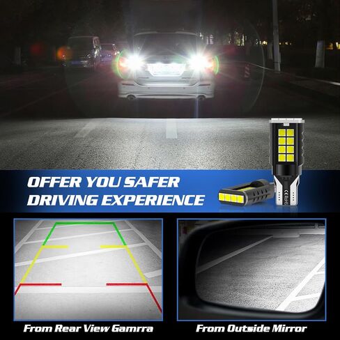 921 LED لمبة عكس الضوء، 921 912 906 W16W T15 LED لمبات CANBUS خالية من الأخطاء، ترقية غير قطبية 921 لمبة و6000K عالية السطوع (عبوة من 2) in Saudi Arabia