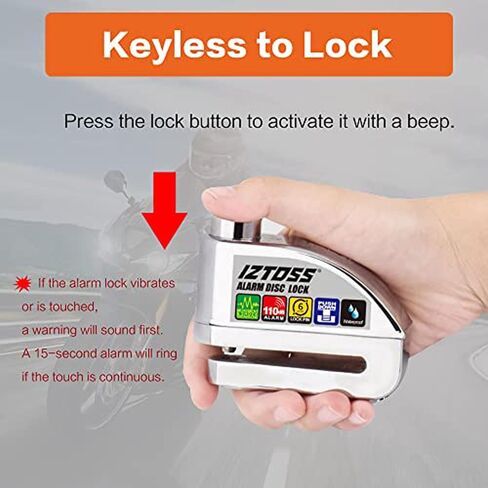IZTOSS Motorcycle Alarm Disc Lock 110 dB Disc Brake Lock Waterproof Anti-Theft Guard Shock Sensor with Reminder Cable and Carrying Bag for Motorcycles Bikes Scooters. (Silver) in Saudi Arabia
