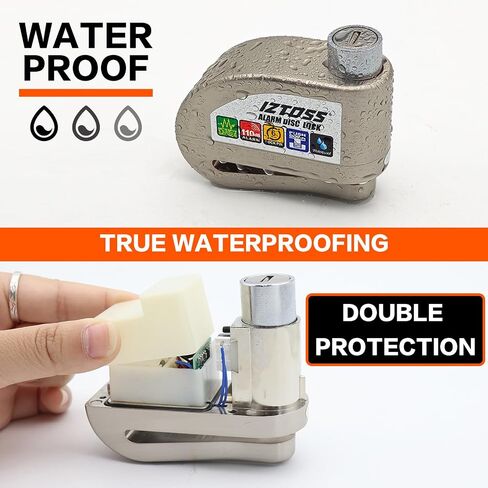 IZTOSS Motorcycle Alarm Disc Lock 110 dB Disc Brake Lock Waterproof Anti-Theft Guard Shock Sensor with Reminder Cable and Carrying Bag for Motorcycles Bikes Scooters. (Silver) in Saudi Arabia