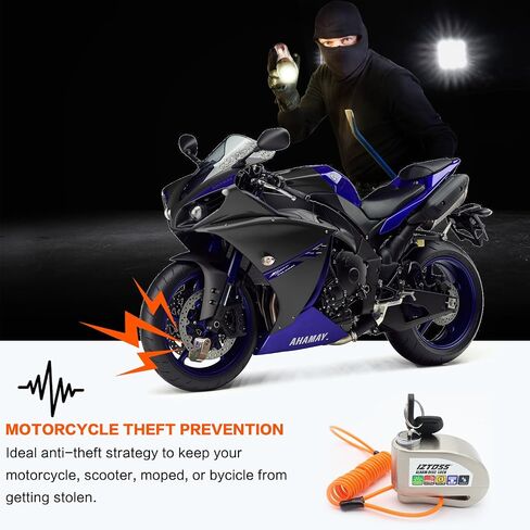 IZTOSS Motorcycle Alarm Disc Lock 110 dB Disc Brake Lock Waterproof Anti-Theft Guard Shock Sensor with Reminder Cable and Carrying Bag for Motorcycles Bikes Scooters. (Silver) in Saudi Arabia
