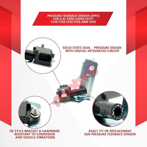 مستشعر التغذية المرتدة لضغط EGR سعة 6.4 لتر (DPFE) | متوافق مع 6.4L فورد سوبر ديوتي F250 F350 F450 F550 2008 2009 2010 | يستبدل: 8C3Z9J460D DPFE9 DPFE17 AP63473 in Kuwait