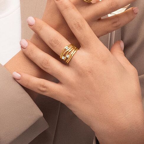 خواتم من الذهب عيار 14 قيراط فوق الفضة الاسترليني مع زركونيا مكعب 0.45 TCW، حلقة لف سلكية مزخرفة، خواتم ذهبية أنيقة، هدايا للنساء، مجوهرات جمالية، خواتم للنساء، مجوهرات ذهبية للنساء in Kuwait