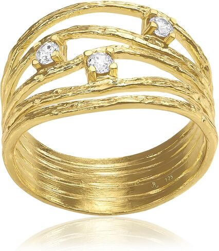 خواتم من الذهب عيار 14 قيراط فوق الفضة الاسترليني مع زركونيا مكعب 0.45 TCW، حلقة لف سلكية مزخرفة، خواتم ذهبية أنيقة، هدايا للنساء، مجوهرات جمالية، خواتم للنساء، مجوهرات ذهبية للنساء in Kuwait