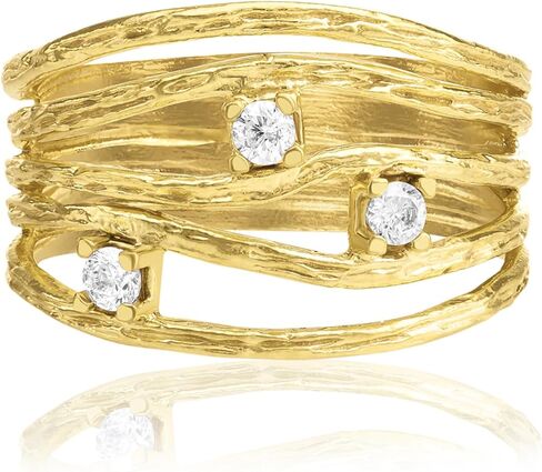 خواتم من الذهب عيار 14 قيراط فوق الفضة الاسترليني مع زركونيا مكعب 0.45 TCW، حلقة لف سلكية مزخرفة، خواتم ذهبية أنيقة، هدايا للنساء، مجوهرات جمالية، خواتم للنساء، مجوهرات ذهبية للنساء in Kuwait