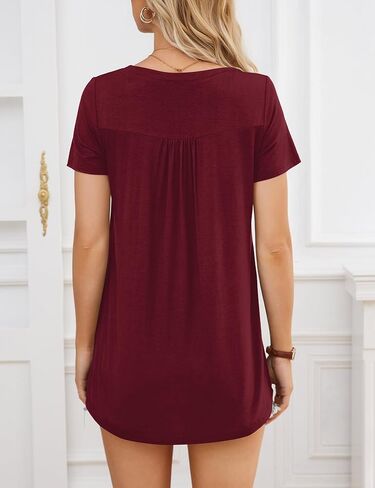 Amoretu Women Summer Tunic Tops Short Sleeve Square Neck Shirts Pleated Loose Fit Tee Blouse in Kuwait