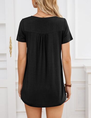 Amoretu Women Summer Tunic Tops Short Sleeve Square Neck Shirts Pleated Loose Fit Tee Blouse in Saudi Arabia