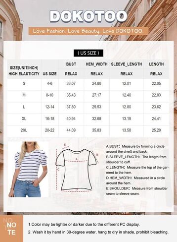 Dokotoo Women's Short Puff Sleeve Knit Tops 2024 Trendy Crewneck Striped T Shirts Casual Summer Blouses in Saudi Arabia