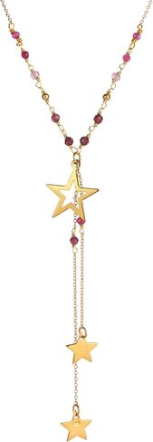 Lannclothesdesign Star Necklace – Brass Boho Necklace for Women with Star Pendant – Elegant and Dainty Star Dangle Necklace Boho Choker – Handmade Statement Necklace with Semi-Precious Stones in Kuwait