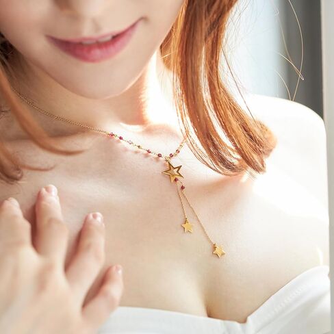 Lannclothesdesign Star Necklace – Brass Boho Necklace for Women with Star Pendant – Elegant and Dainty Star Dangle Necklace Boho Choker – Handmade Statement Necklace with Semi-Precious Stones in Kuwait