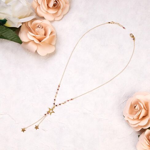 Lannclothesdesign Star Necklace – Brass Boho Necklace for Women with Star Pendant – Elegant and Dainty Star Dangle Necklace Boho Choker – Handmade Statement Necklace with Semi-Precious Stones in Kuwait