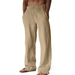 رجالي خفيفة الوزن سراويل الكتان غير الرسمي فضفاضة ملائمة السراويل الرباطية الباجاما الصيفية الشاطئ السراويل للرجال in Kuwait