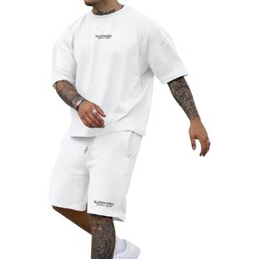 Ryehack Men's 2 Piece Outfits Short Sleeve Crew Neck Summer T Shirt and Drawstring Casual Track Shorts Sportswear Sets in Kuwait