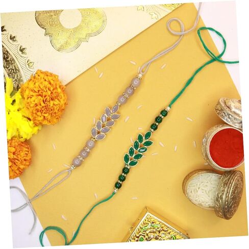 I Jewels Indian Festival Rakshabandhan Leaf Design Pearl Combo Rakhi For Brother/Bro/Bhai/Men (R067-2) (Set of 2) in Saudi Arabia