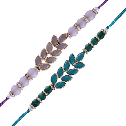 I Jewels Indian Festival Rakshabandhan Leaf Design Pearl Combo Rakhi For Brother/Bro/Bhai/Men (R067-2) (Set of 2) in Saudi Arabia