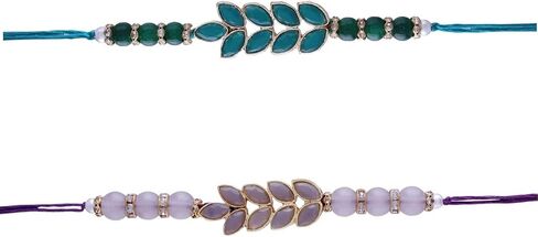 I Jewels Indian Festival Rakshabandhan Leaf Design Pearl Combo Rakhi For Brother/Bro/Bhai/Men (R067-2) (Set of 2) in Saudi Arabia