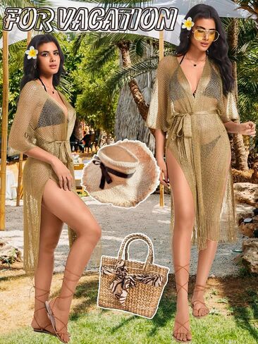 Kaei&Shi Sexy Swimsuit Beach Coverups,Long Kimonos for Women,Open Front Crochet Summer Cardigan in Kuwait