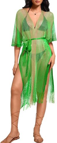 Kaei&Shi Sexy Swimsuit Beach Coverups,Long Kimonos for Women,Open Front Crochet Summer Cardigan in Kuwait