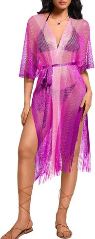 Kaei&Shi Sexy Swimsuit Beach Coverups,Long Kimonos for Women,Open Front Crochet Summer Cardigan in Kuwait