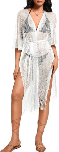 Kaei & Shi Sexy Swimsuit Beach Coverups ، Kimonos Long for Women ، Cardigan الكروشيه الأمامي المفتوح in Saudi Arabia